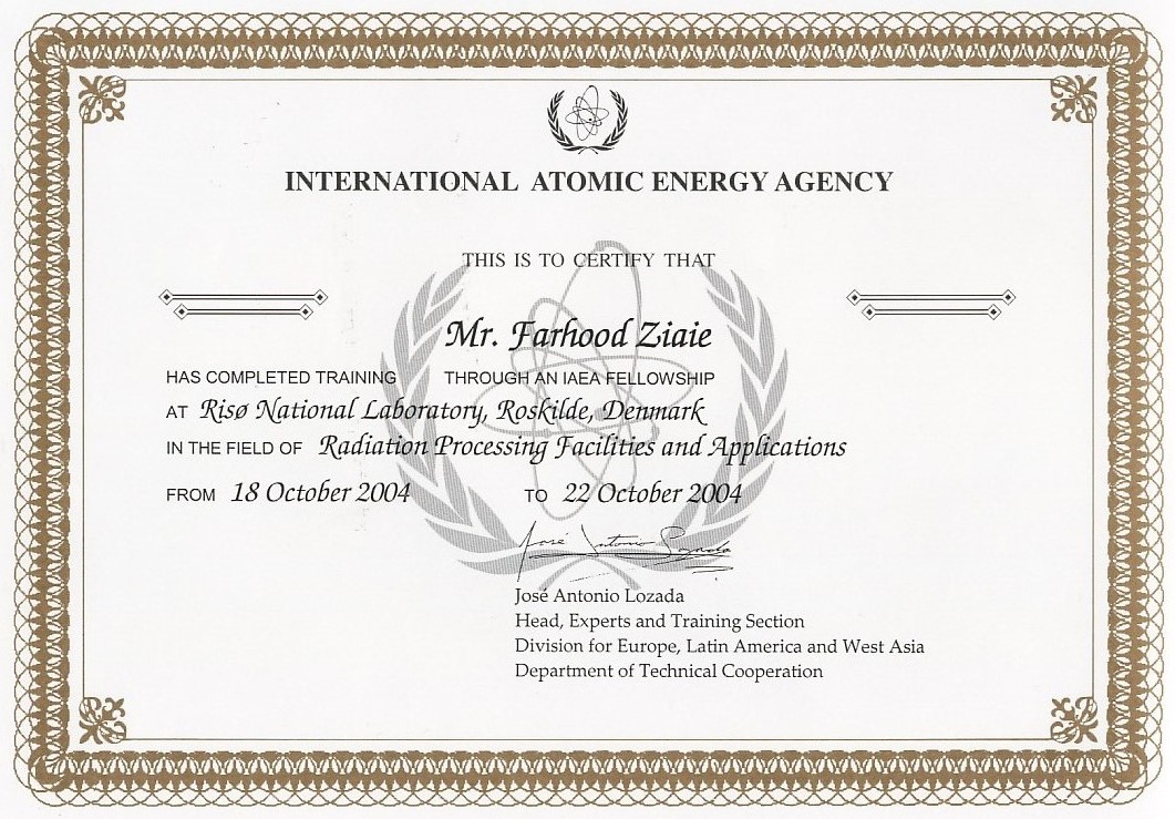 IAEA دوره ویژه کاربرد و امکانات پرتوفرآوری-دانمارک-2004